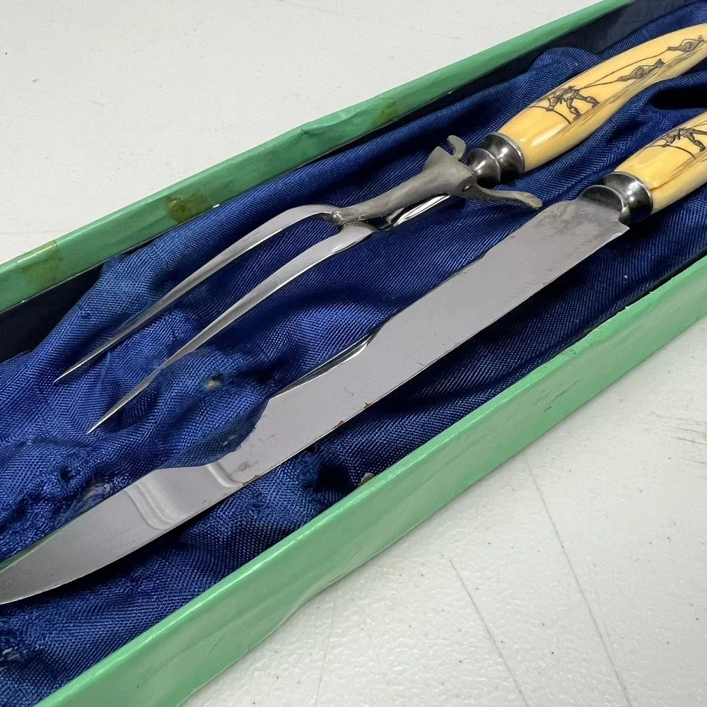 Vintage Howard Weyahok‎ Scrimshaw Carving Set Signed Alaskan Inuit Art 40's 50's